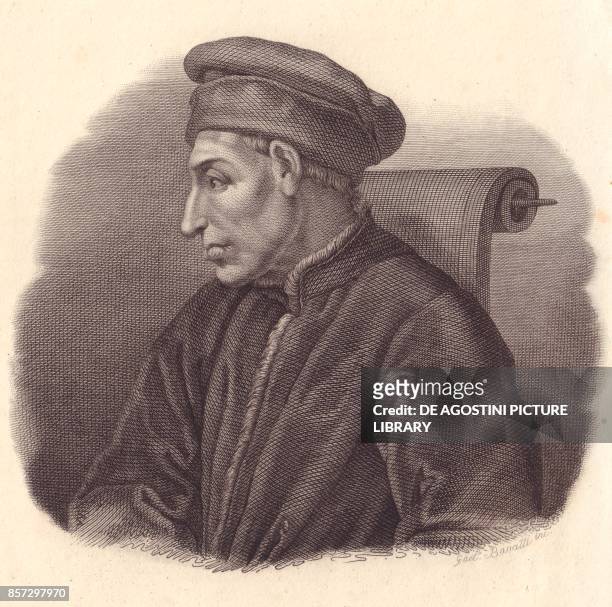 Portrait of Cosimo di Giovanni de' Medici, also known as the Elder or Pater patriae , copper engraving by G Bassatti from a painting by Pontormo,...