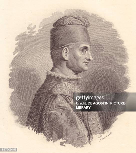 Portrait of the Duke of Milan, Filippo Maria Visconti , copper engraving by F Clerici from the portrait published by Antonio Campo, from Iconografia...