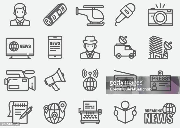 news reporter line icons - journalism stock illustrations