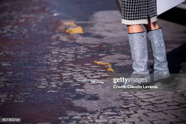 Charlotte Groeneveld is seen after the Chanel show during Paris Fashion Week Womenswear SS18 on October 3, 2017 in Paris, France.