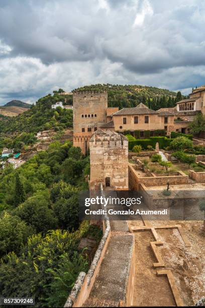 the alhambra at granada spain - alcazaba of alhambra stock pictures, royalty-free photos & images