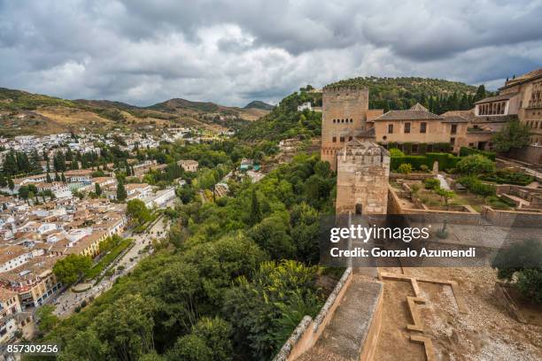 the alhambra at granada spain - alcazaba of alhambra stock pictures, royalty-free photos & images