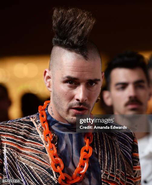 Musicians Cole Whittle and Joe Jonas arrive at the grand opening of Westfield Century City at Westfield Century City on October 3, 2017 in Century...