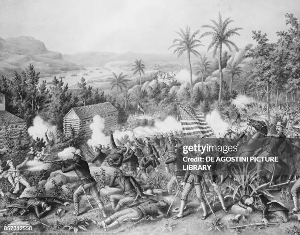 Battle of Las Guasimas, June 24 Spanish-American war, lithograph by Kurtz and Allison Cuba, 19th century.