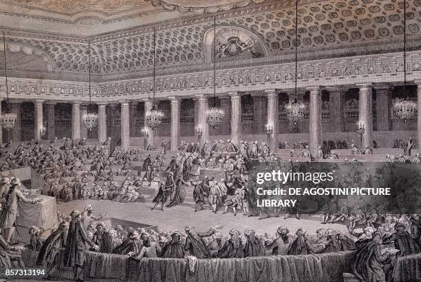 National Assembly session for the abolition of privileges and feudal rights, Versailles, August 4 engraving, France, 18th century.