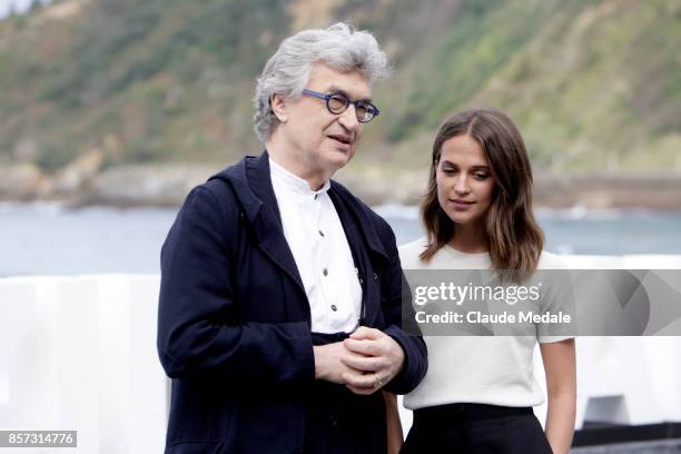 Wim Wenders and Alicia Vikander attends 'Submergence' photocall during 65th San Sebastian Film Festival on September 22, 2017 in San Sebastian, Spain.