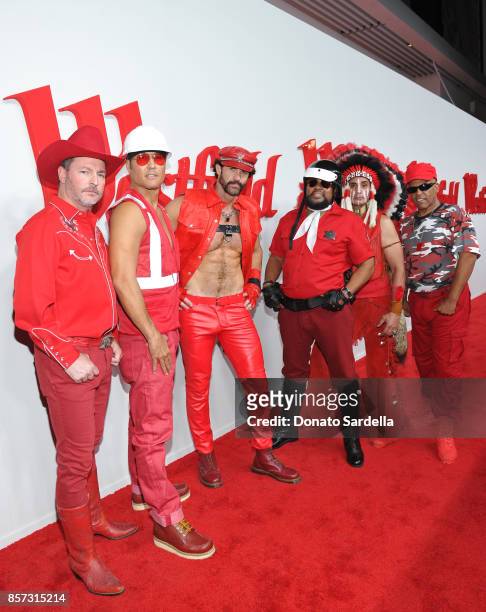 Chad Freeman, James Kwong, J.J. Lippold, Victor Willis, Angel Morales and Sonny Earl of music group Village People attend the Westfield Century City...