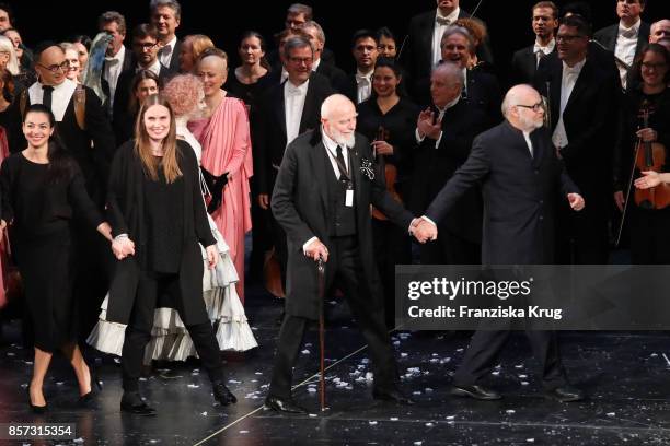 Markus Luepertz, German painter, graphic artist, sculptor and publicist, Juergen Flimm, outgoing director of Staatsoper and the ensemble of the...