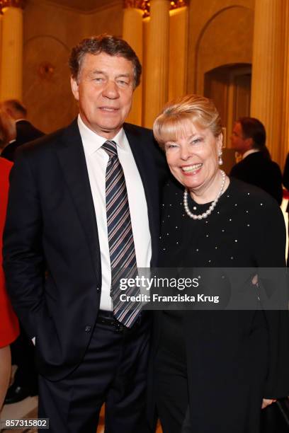 German football coach Otto Rehhagel and his wife Beate Rehhagel attend the Re-Opening of the Staatsoper Unter den Linden on October 3, 2017 in...