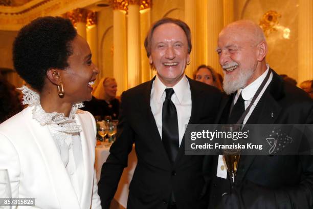 Lindiwe Suttle, Marius Mueller-Westernhagen and Markus Luepertz attend the Re-Opening of the Staatsoper Unter den Linden on October 3, 2017 in...