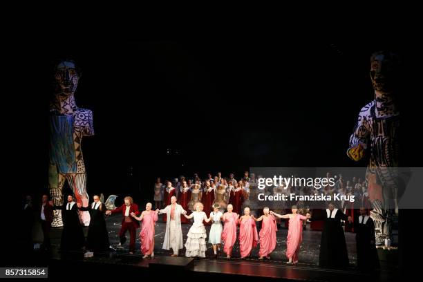 The ensemble of the opening premiere during the Re-Opening of the Staatsoper Unter den Linden on October 3, 2017 in Berlin, Germany.