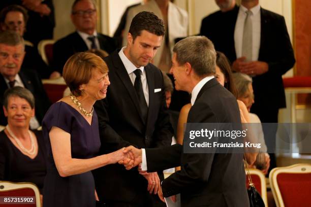 Elke Buedenbender, Matthias Schulz, incoming director of Staatsoper and Joachim Sauer attend the Re-Opening of the Staatsoper Unter den Linden on...