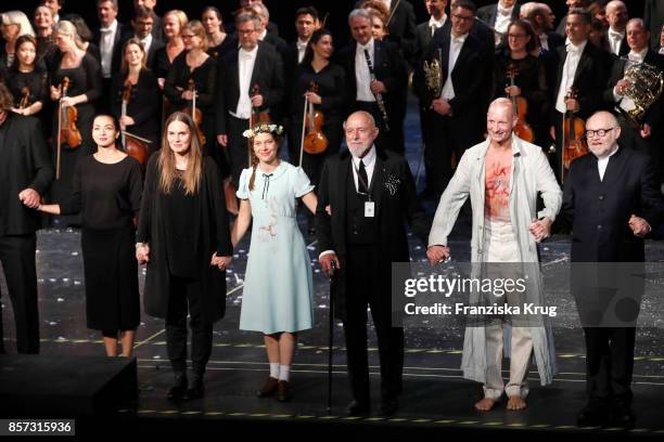 Markus Luepertz, German painter, graphic artist, sculptor and publicist, Juergen Flimm, outgoing director of Staatsoper and the ensemble of the...