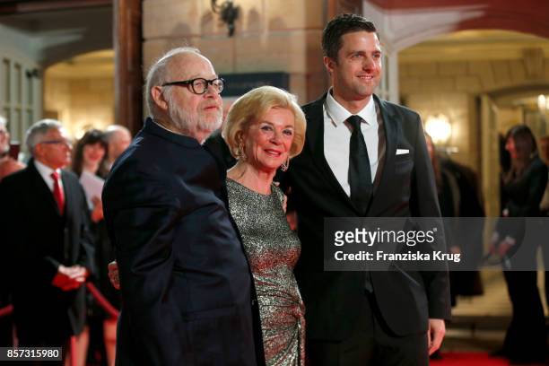 Juergen Flimm, outgoing director of Staatsoper , Liz Mohn and Matthias Schulz, incoming director of Staatsoper attend the Re-Opening of the...