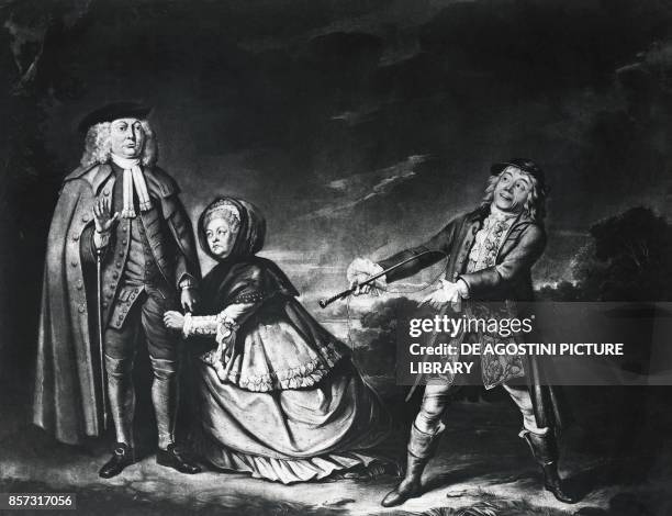 She Stoops to Conquer, by Oliver Goldsmith , engraving, United Kingdom, 18th century.