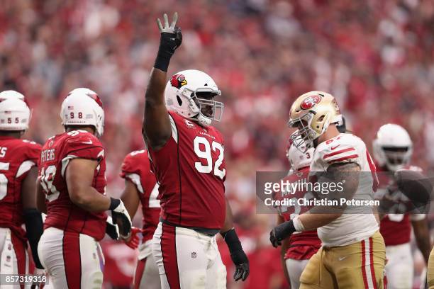 Defensive end Frostee Rucker of the Arizona Cardinals during the NFL game against the San Francisco 49ers at the University of Phoenix Stadium on...