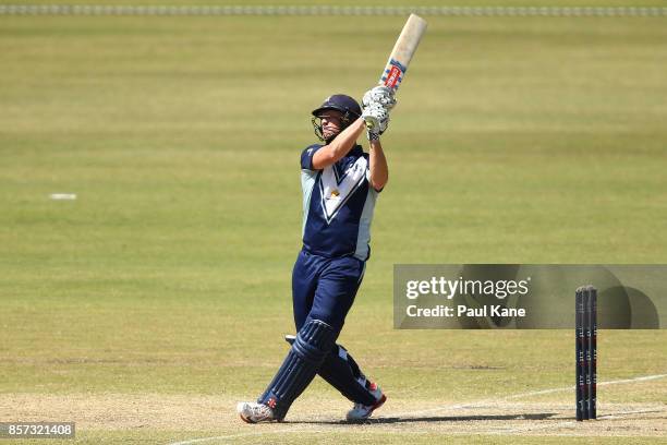 Cameron White of the Bushrangers bats during the JLT One Day Cup match between Victoria and Tasmania at WACA on October 4, 2017 in Perth, Australia.