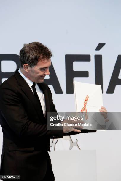 Antonio Banderas receives the National Cinema Award during 65th San Sebastian Film Festival at Prisma-Tabakalera on September 23, 2017 in San...