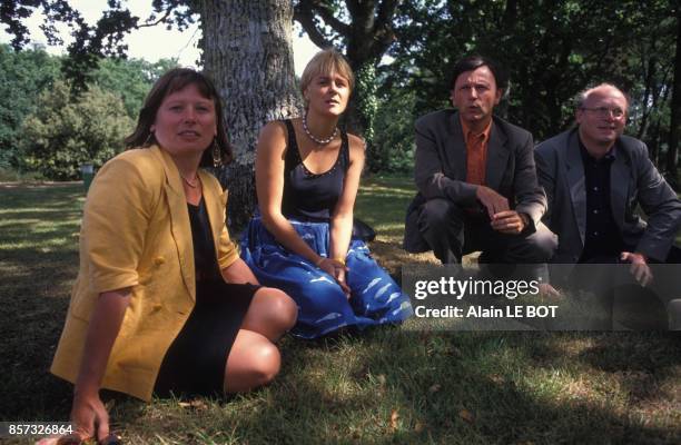 Andree Buchmann, Dominique Voynet, Antoine Waechter et Didier Anger a l'universite d'ete des Verts le 28 aout 1992 a Saint-Nazaire, France.