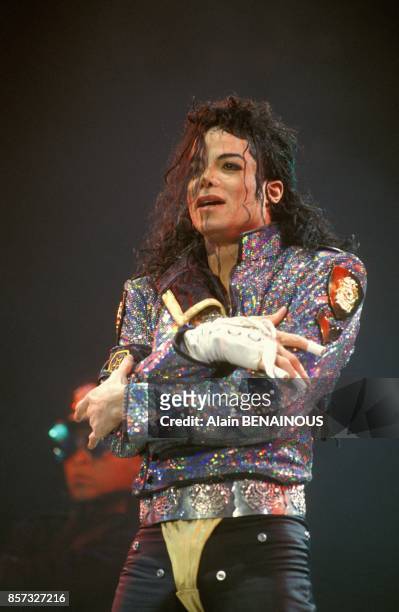 Michael Jackson en concert a l'hippodrome de Paris-Vincennes lors de sa tournee Dangerous Tour le 13 septembre 1992 a Paris, France.