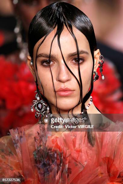 Model walks the runway during the Alexander McQueen Ready to Wear Spring/Summer 2018 fashion show as part of the Paris Fashion Week Womenswear...