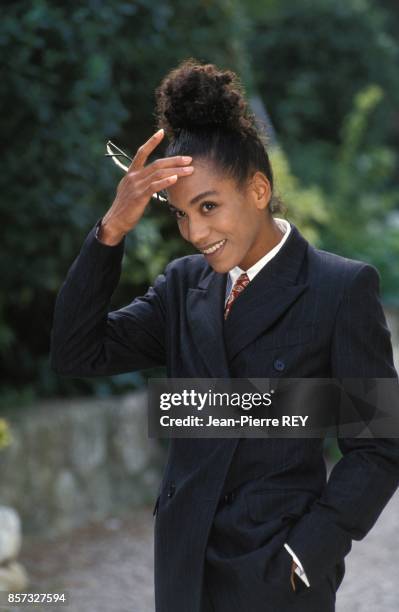 Barbara Feltus, compagne de Boris Becker, au mariage du champion de tennis Michael Stich et de l'actrice allemande Jessica Stockmann a l'eglise d'Eze...