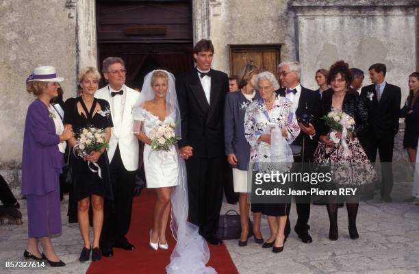 Mariage du champion de tennis Michael Stich et de l'actrice allemande Jessica Stockmann a l'eglise d'Eze le 19 septembre 1992 a Eze, France.