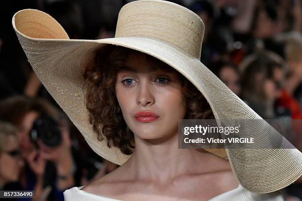Model walks the runway during the Valentin Yudashkin Paris Ready to Wear Spring/Summer 2018 fashion show as part of Paris Fashion Week Womenswear...