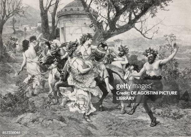 Bacchanal, painting by Henryk Siemiradzki , woodcut by P Fruehauf from Moderne Kunst , illustrated magazine published by Richard Bong, 1892-1893,...