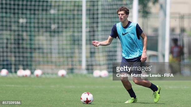 Joshua Rogerson of New Zealand in action during a training session ahead of the FIFA U-17 World Cup India 2017 tournament at the DY Patil Stadium on...