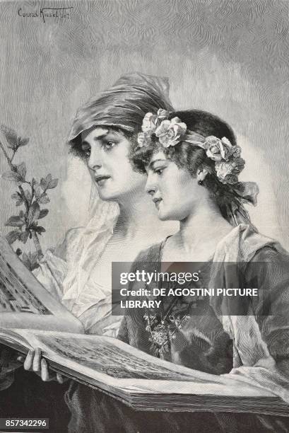 Duet, painting by Conrad Kiesel , woodcut by C Koehnlein from Moderne Kunst , illustrated magazine published by Richard Bong, 1892-1893, Year VII, No...