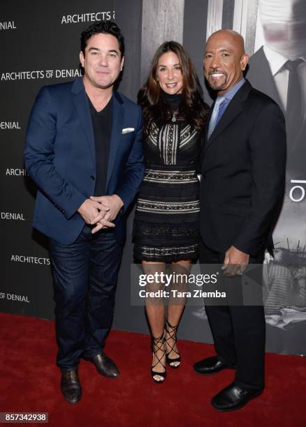 Executive producers Dean Cain, Montel William and Tara Fowler attend the premiere of 'Architects Of Denial' at Taglyan Complex on October 3, 2017 in...