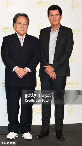 Entertainment CEO Simon Fuller and Udo Artists, Inc CEO Seijiro Udo attend the press conference for Las Vegas Sands at Palace Hotel on October 4,...