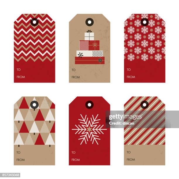 set of christmas and new year gift tags. - brown paper stock illustrations