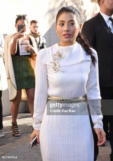 Sirivannavari Nariratana poses during the Chanel show as part of the Paris Fashion Week Womenswear Spring/Summer 2018 on October 3, 2017 in Paris,...