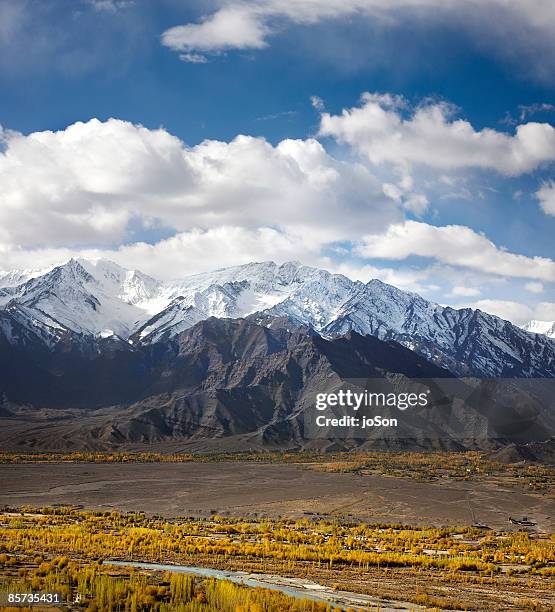 thikse monastery rooftop over look indus valley - indus valley stock pictures, royalty-free photos & images