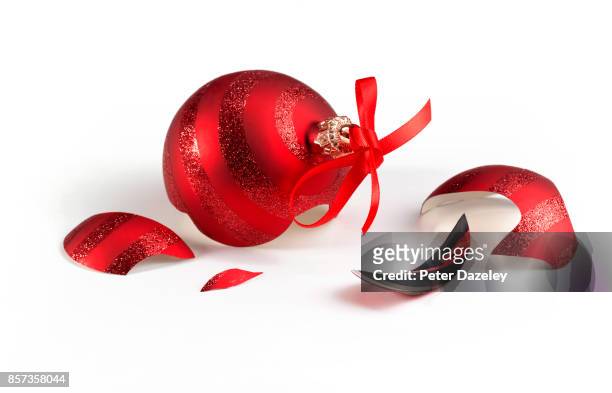 broken christmas bauble - ruined christmas stock pictures, royalty-free photos & images