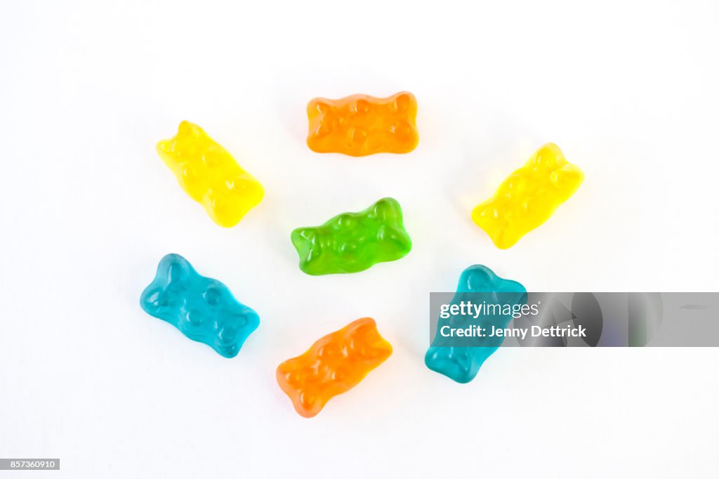 Gummy bears on white background