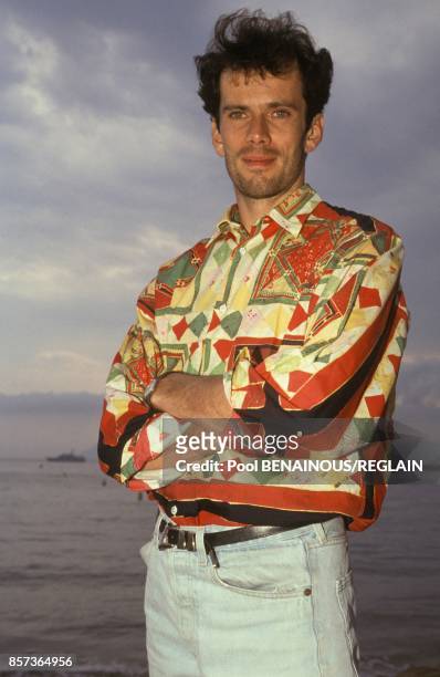 Close up Christian Vadim, acteur francais au Festival de Cannes pour le film 'Jalousie' de Kathleen Fonmarty le 15 mai 1991 a Cannes, France.