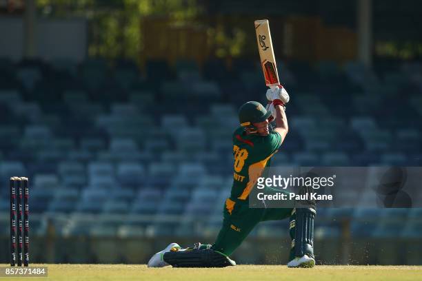 Ben McDermott of the Tigers bats during the JLT One Day Cup match between Victoria and Tasmania at WACA on October 4, 2017 in Perth, Australia.