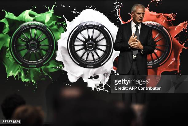 Pirelli's Executive Vice Chairman, Marco Tronchetti Provera speaks during a ceremony marking the return of Italian tyremaker Pirelli at Milan's stock...