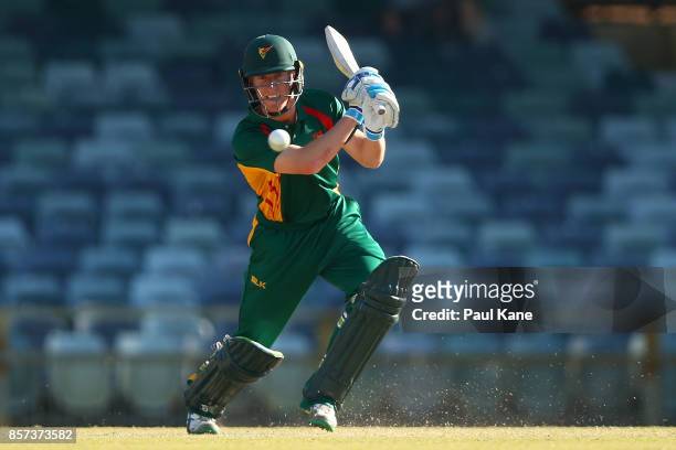 George Bailey of the Tigers bats during the JLT One Day Cup match between Victoria and Tasmania at WACA on October 4, 2017 in Perth, Australia.