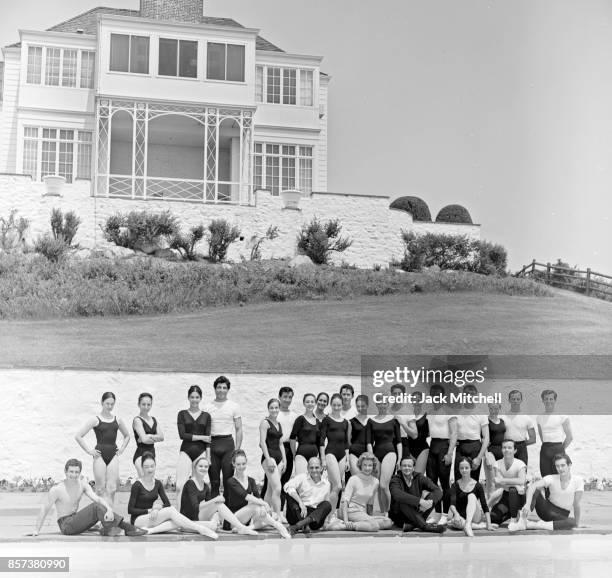 Rebekah Harkness and her Harkness Ballet Company photographed at her estate in Watch Hill, R.I., 1964.