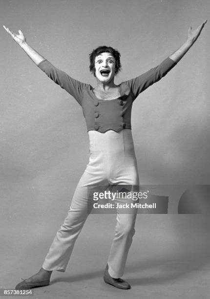French actor and mime Marcel Marceau as "Bip the Clown" in New York City, March 1973. .