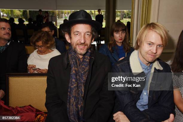 Singers Arthur H and Peter von Poehl attend the Agnes B. Show as part of the Paris Fashion Week Womenswear Spring/Summer 2018 on October 3, 2017 in...
