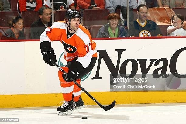 Ryan Parent of the Philadelphia Flyers skates against the Boston Bruins at the Wachovia Center on March 29, 2009 in Philadelphia, Pennsylvania.