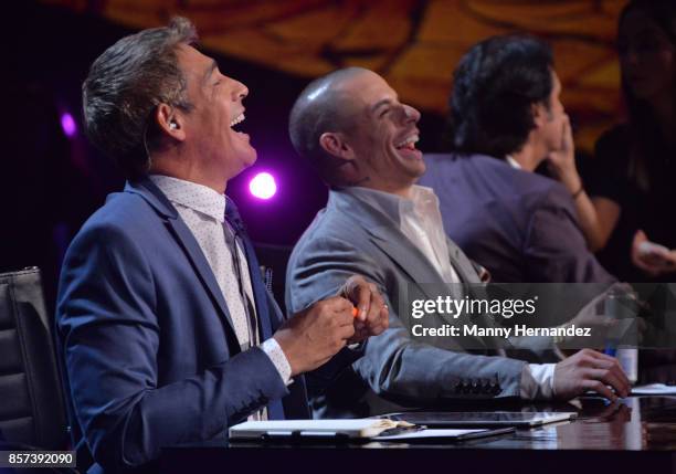 Johnny Lozada and Casper Smart at taping for Mira Quien Baila at Univision Studios on October 2, 2017 in Miami, Florida.