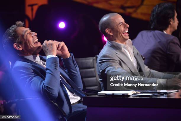 Johnny Lozada and Casper Smart at taping for Mira Quien Baila at Univision Studios on October 1, 2017 in Miami, Florida.