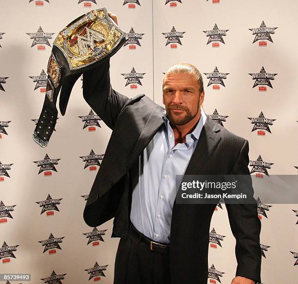 Wrestler Triple H attends the WrestleMania 25th anniversary press conference at the Hard Rock Cafe on March 31, 2009 in New York City.