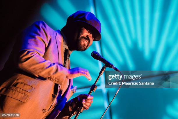 Gregory Porter performs live on stage at Cine Joia on October 3, 2017 in Sao Paulo, Brazil.